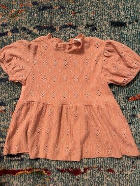 Zara Blush Pink Eyelet Mock Neck Top